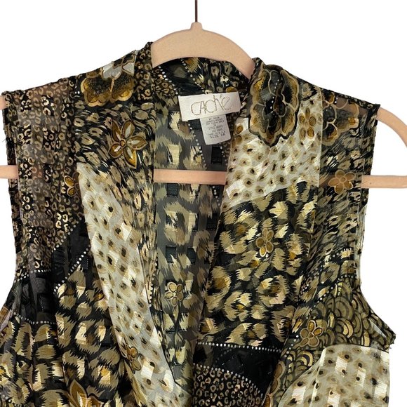 Cache Bodysuit Vintage 10 Black Gold Animal Print Floral Sleeveless Plunge Neck - Picture 2 of 15